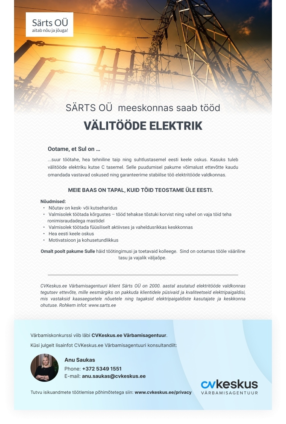 Särts OÜ VÄLITÖÖDE ELEKTRIK