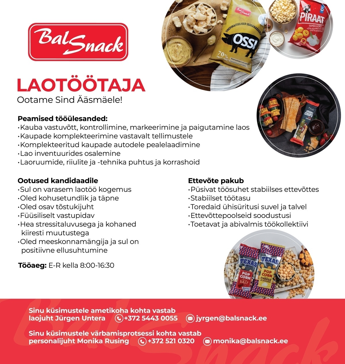 Balsnack International Holding AS Laotöötaja-tõstukijuht Ääsmäe tehasesse