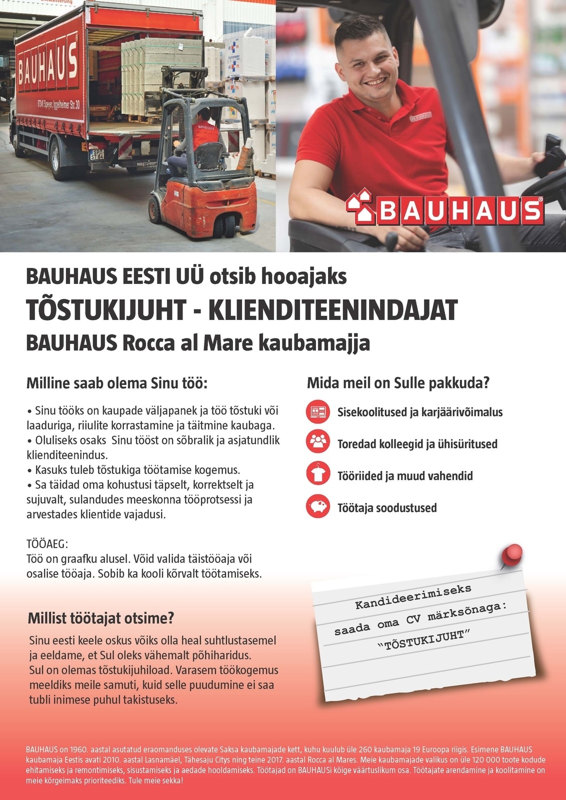 BAUHAUS EESTI UÜ Tõstukijuht - Klienditeenindaja