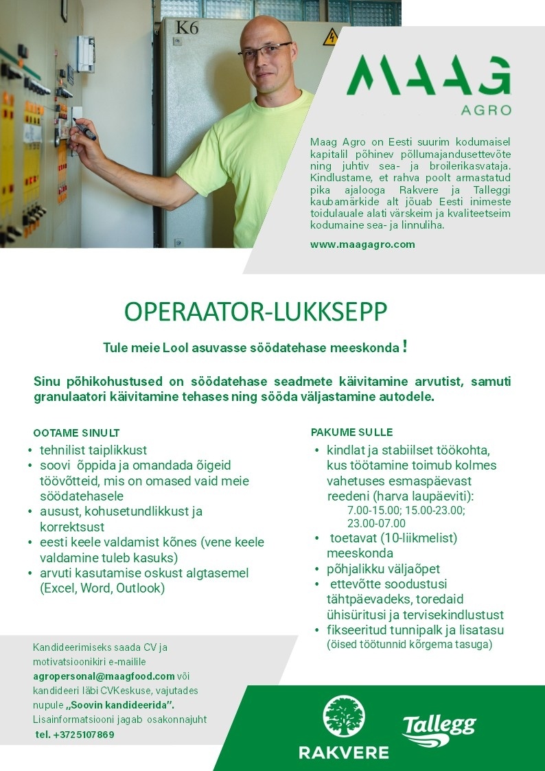 Maag Agro AS Operaator-lukksepp