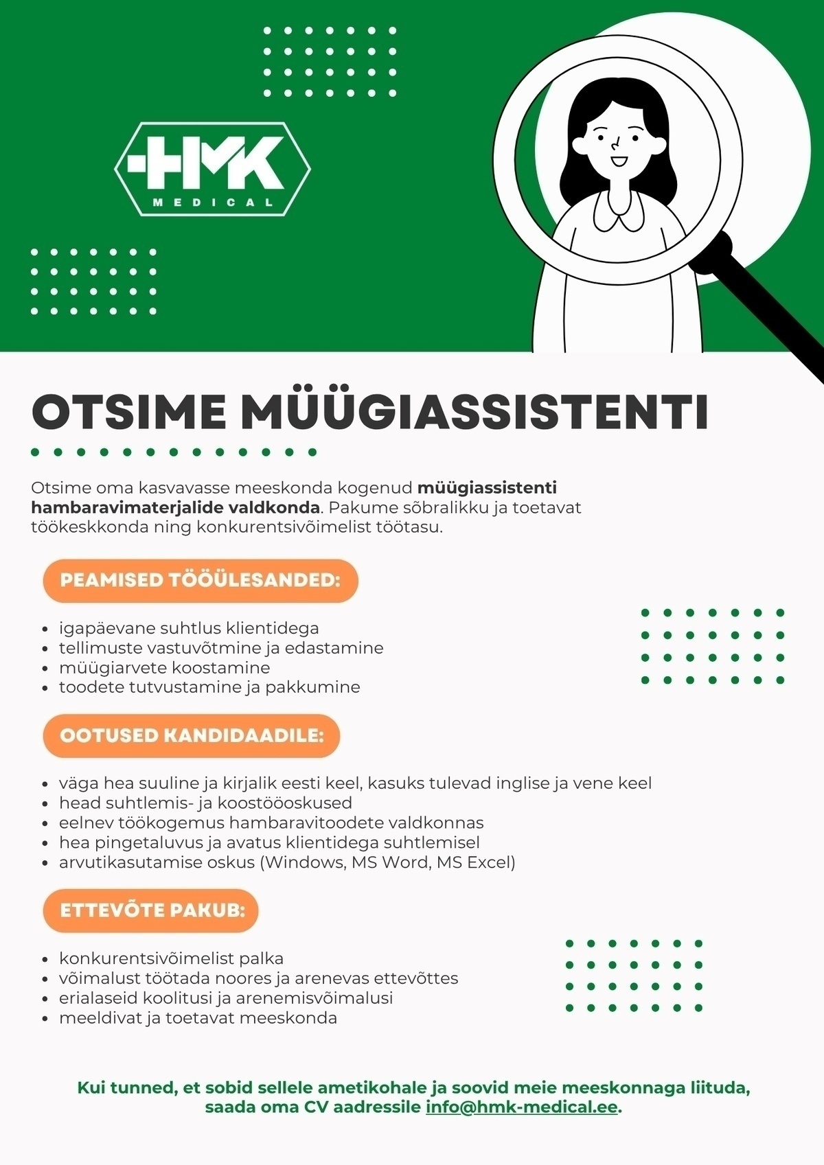 HMK MEDICAL OÜ Müügiassistent