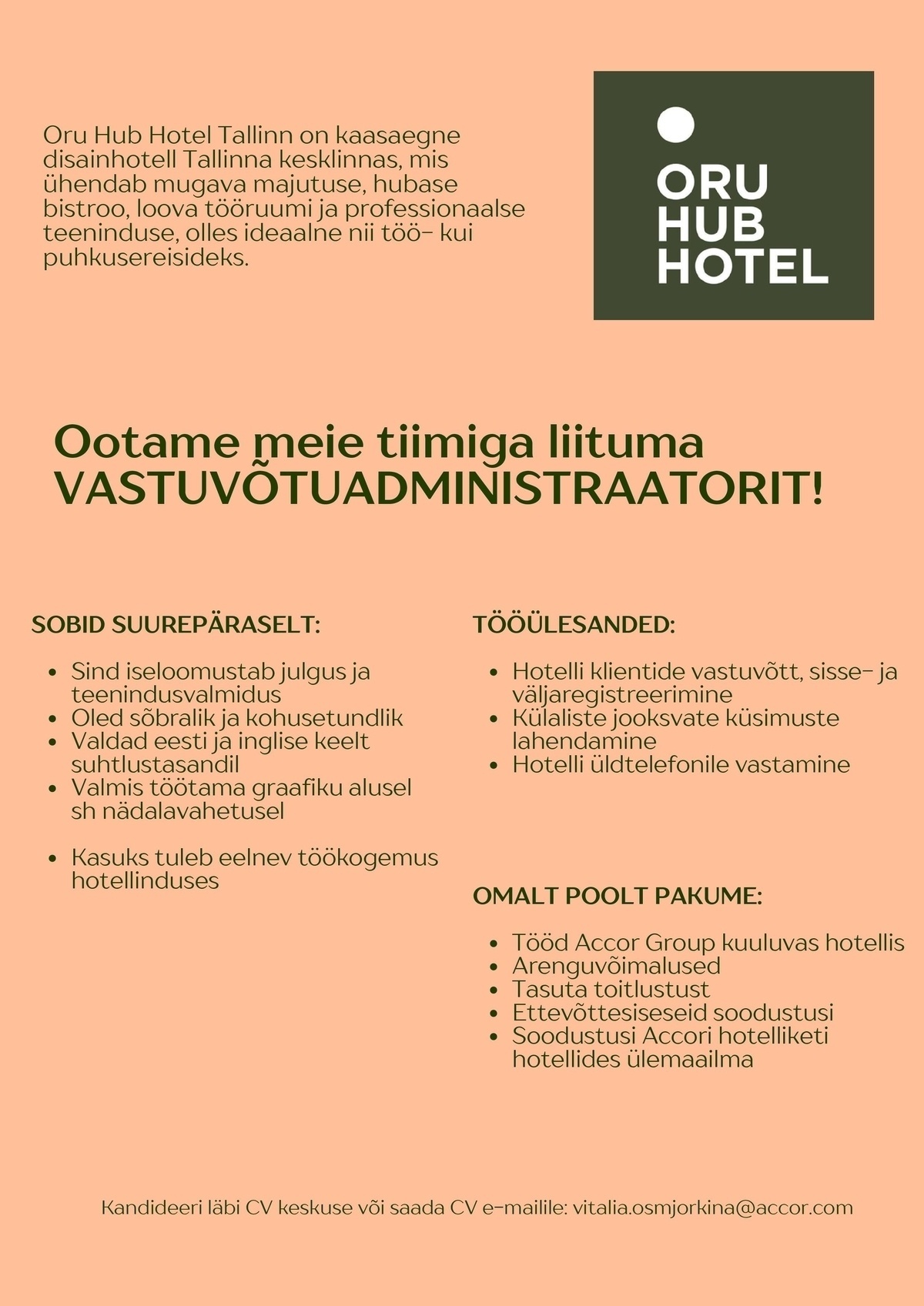 Oru Hotel OP OÜ Vastuvõtuadministraator