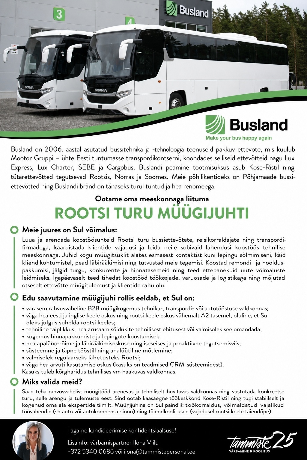 Tammiste Personalibüroo OÜ Rootsi turu müügijuht (Busland OÜ)