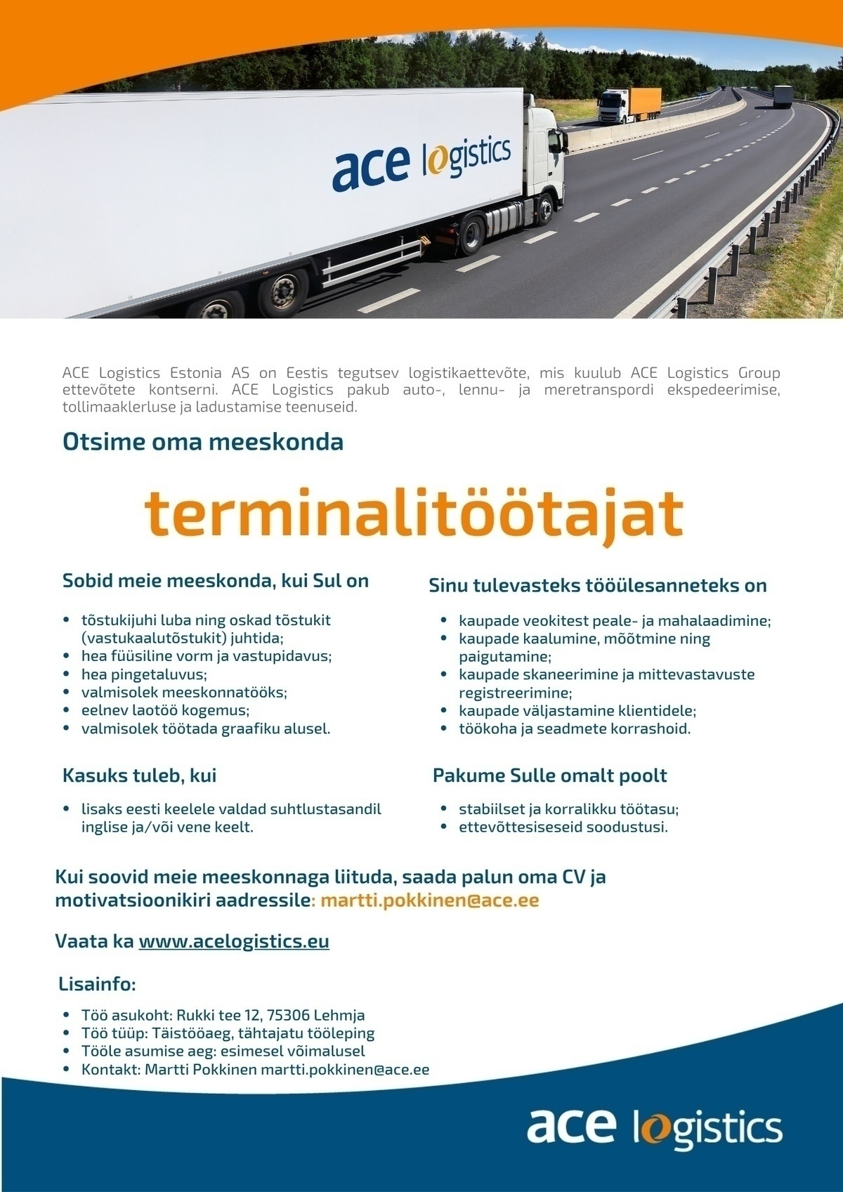 ACE Logistics Estonia AS Terminalitöötaja