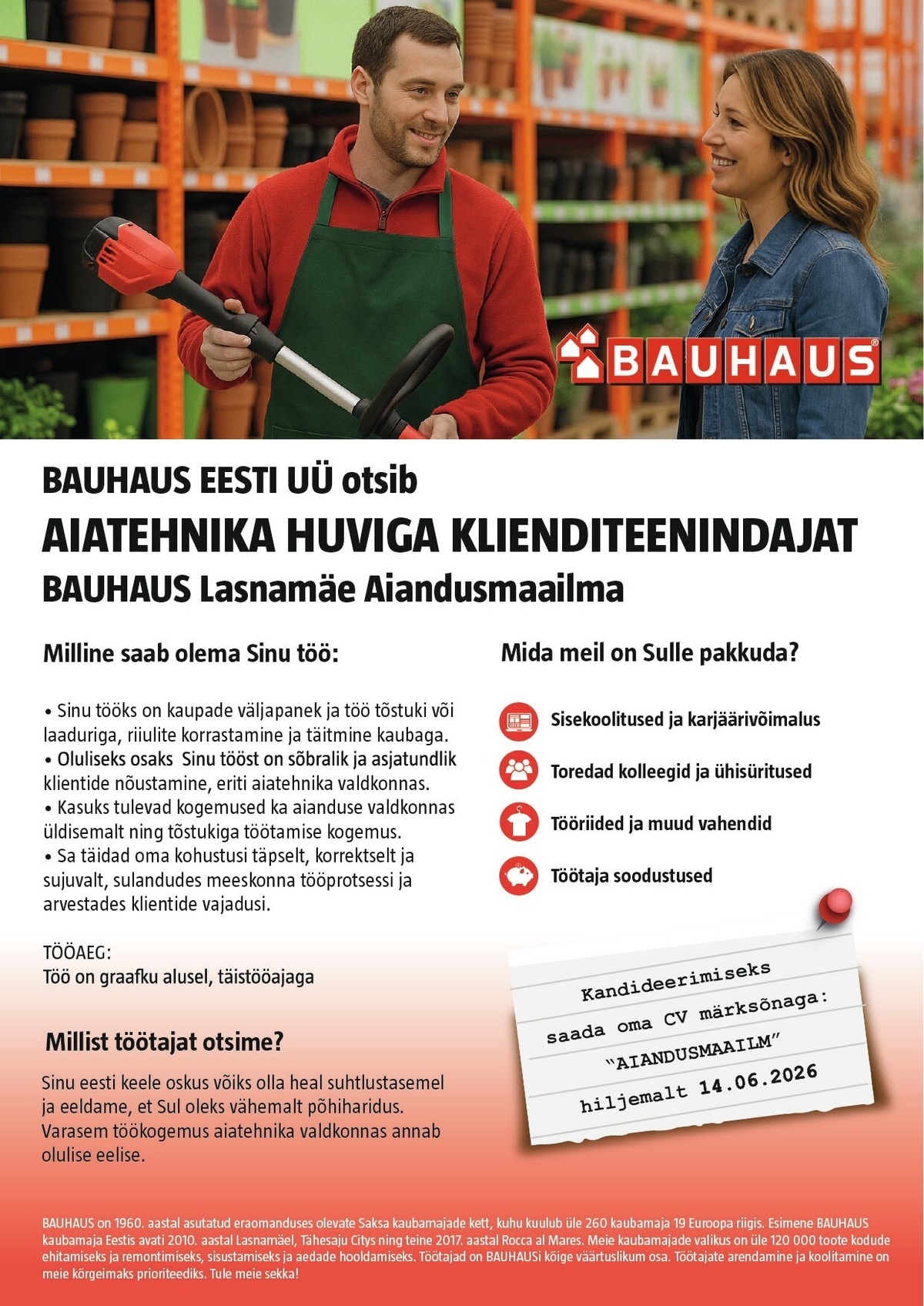 BAUHAUS EESTI UÜ KLIENDITEENINDAJAT BAUHAUS Lasnamäe kaubamajja aiaosakonda