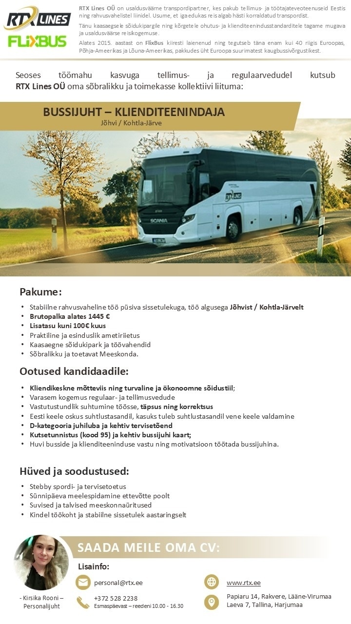 RTX Lines OÜ Regulaar- ja tellimusvedude bussijuht