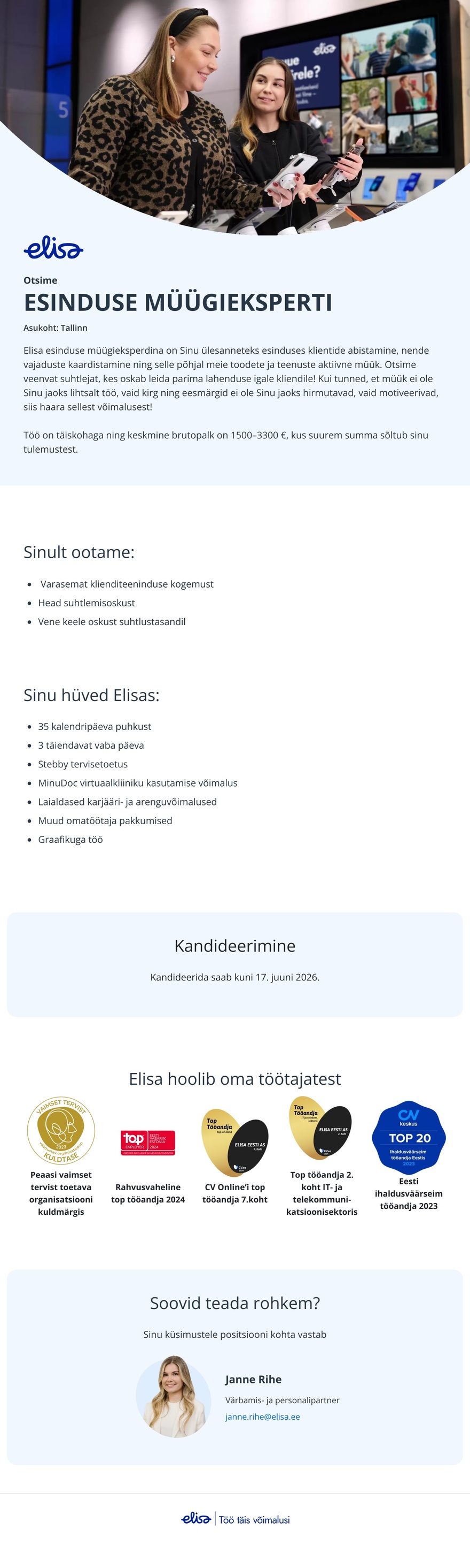 Elisa Eesti AS Esinduse müügiekspert