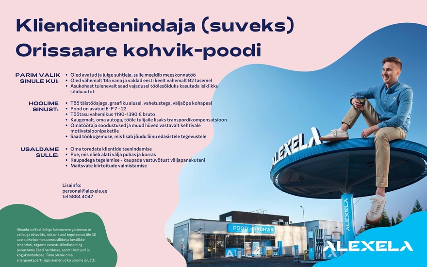 AS Alexela Klienditeenindaja (suveks) Orissaare kohvik-poodi