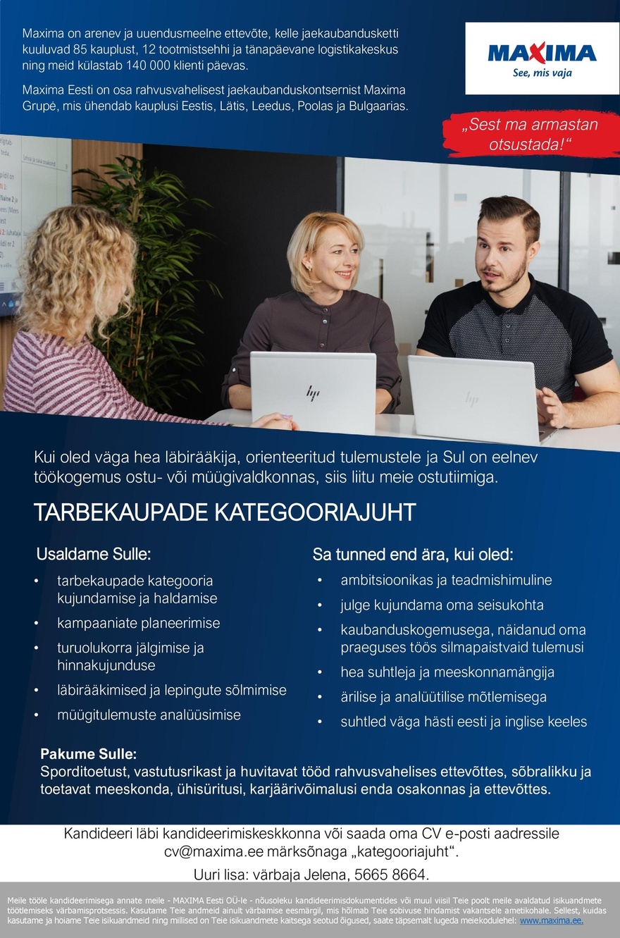 Maxima Eesti OÜ Tarbekaupade kategooriajuht