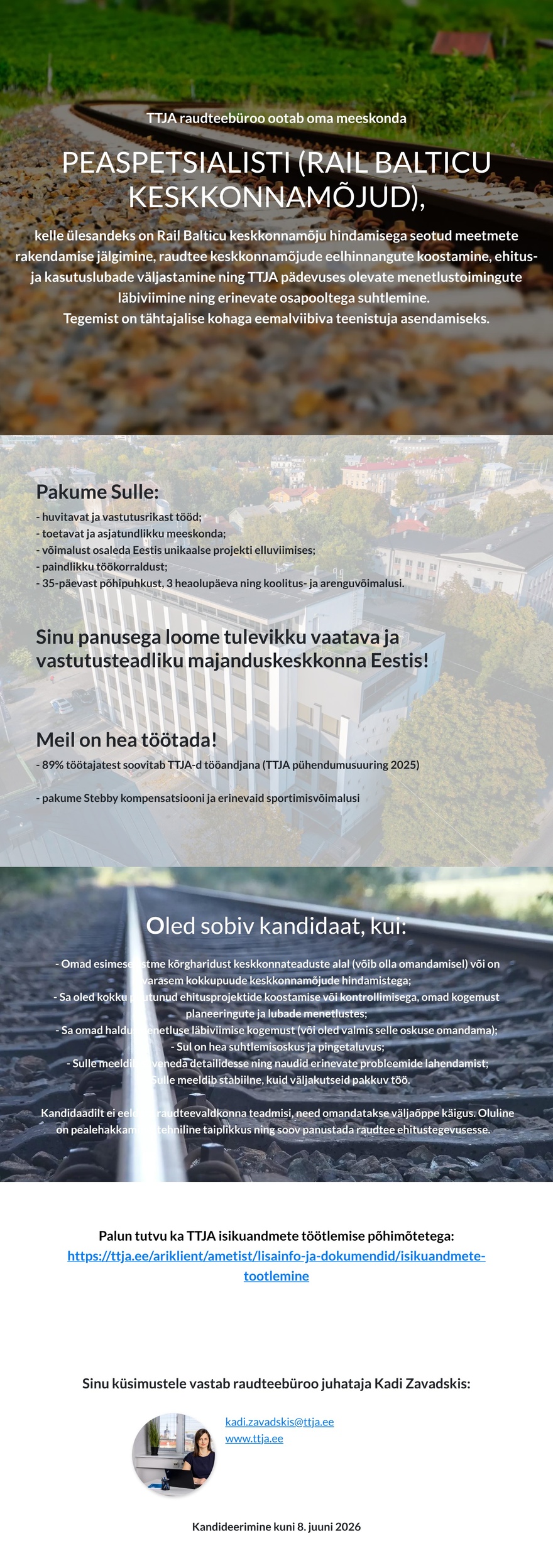 Tarbijakaitse ja Tehnilise Järelevalve Amet Raudteebüroo peaspetsialist (Rail Balticu keskkonnamõjud)