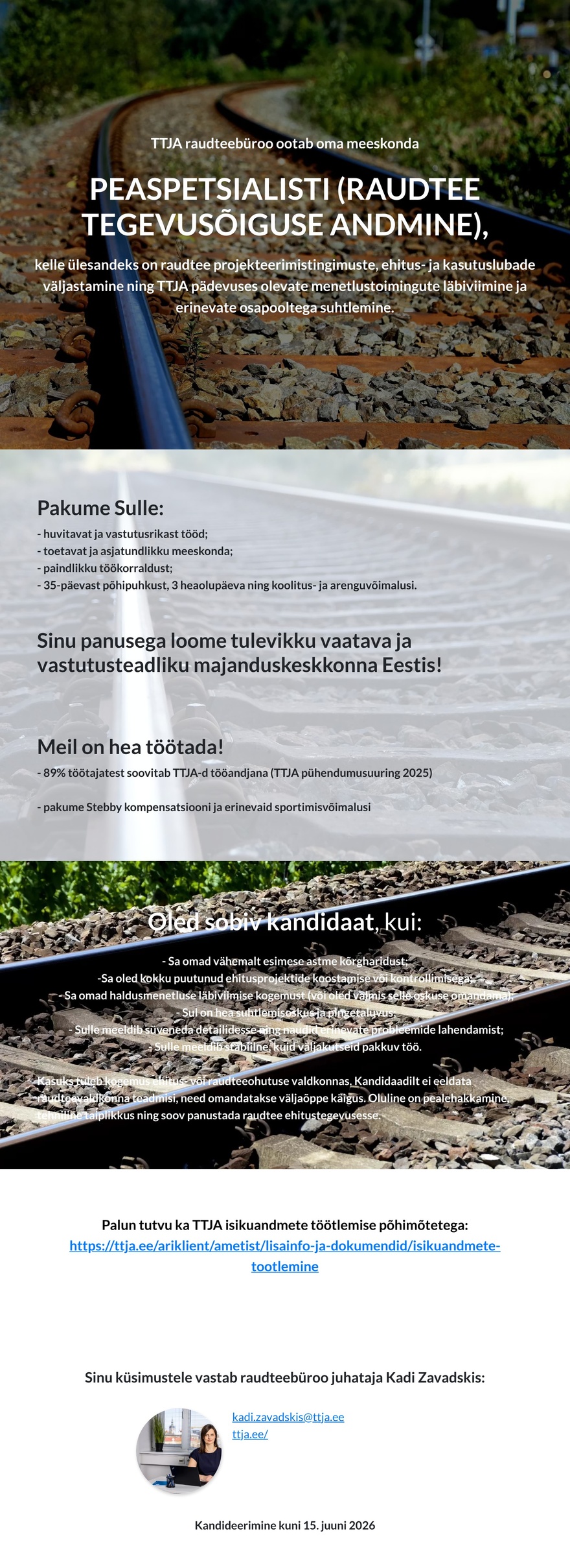 Tarbijakaitse ja Tehnilise Järelevalve Amet Raudteebüroo peaspetsialist (raudtee tegevusõiguse andmine)