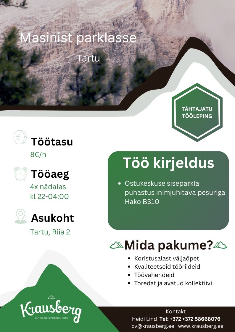 Krausberg Eesti OÜ Masinist, Tartu (osaline)