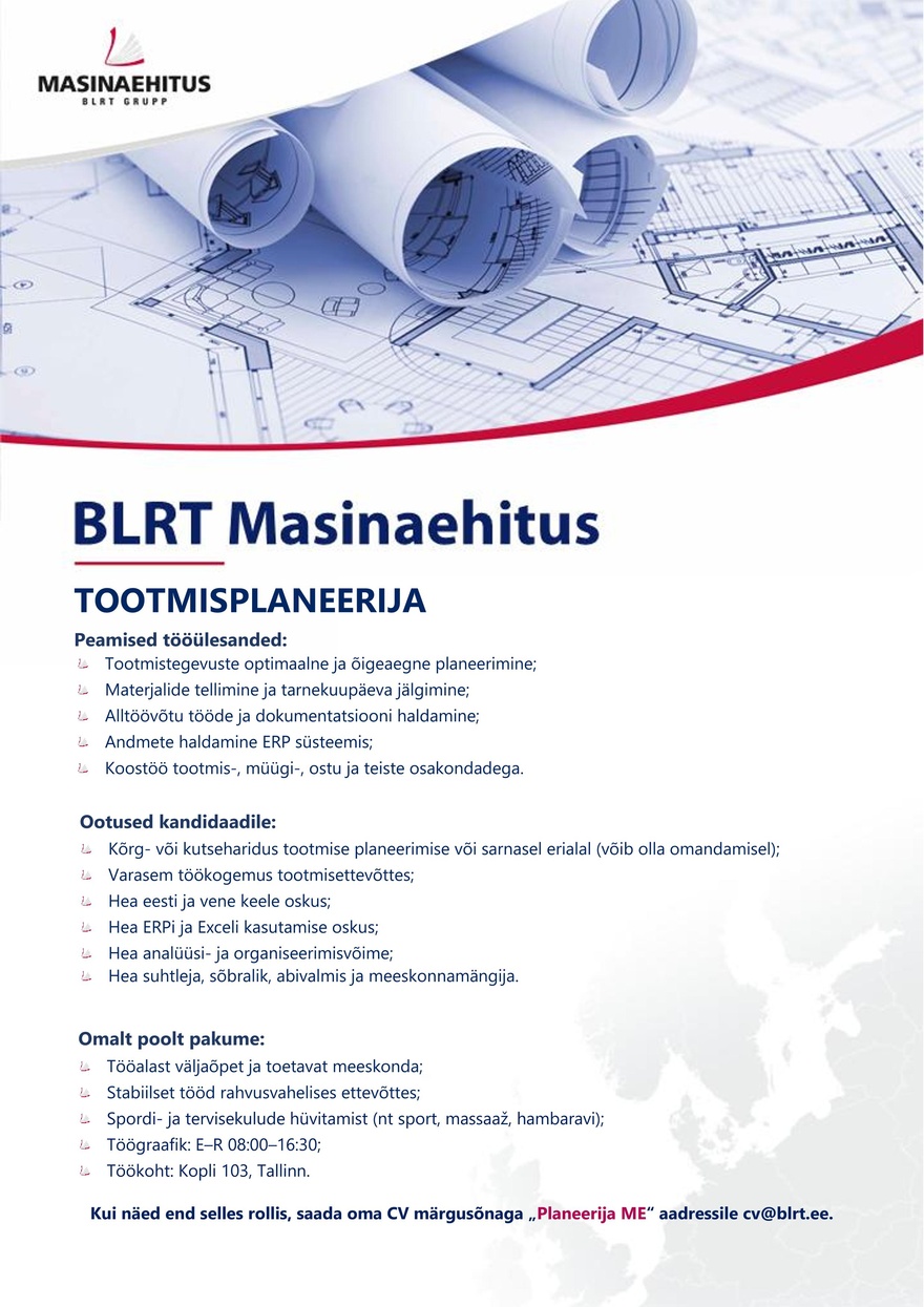 BLRT Masinaehitus Tootmise planeerija