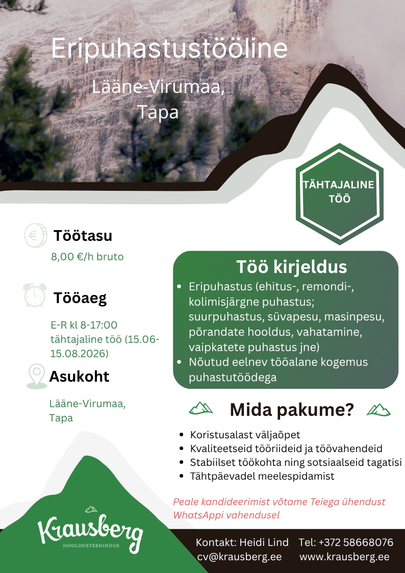 Krausberg Eesti OÜ Eripuhastustööline, Tapa (tähtajaline)