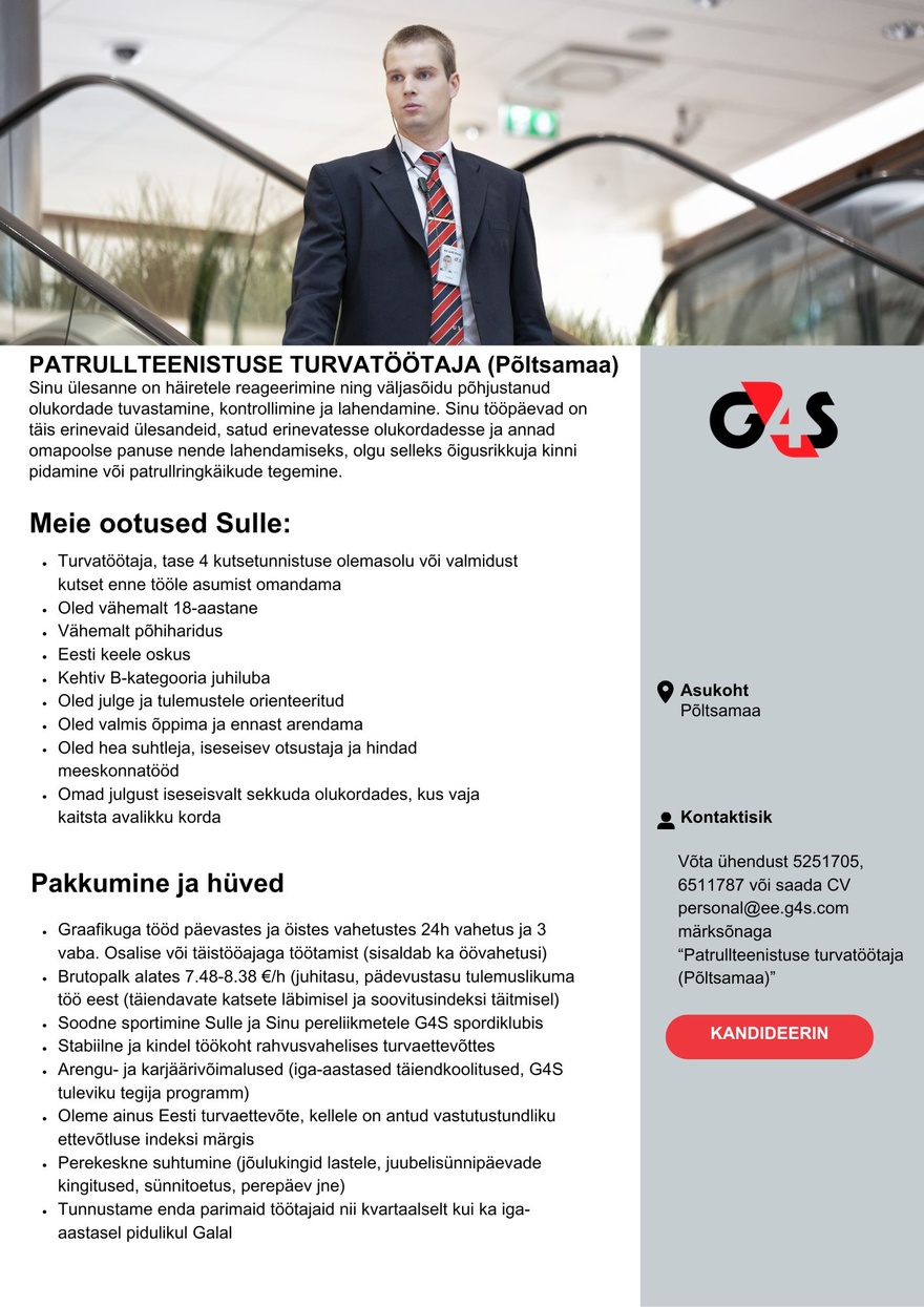 AS G4S Eesti Patrullteenistuse turvatöötaja (Põltsamaa)