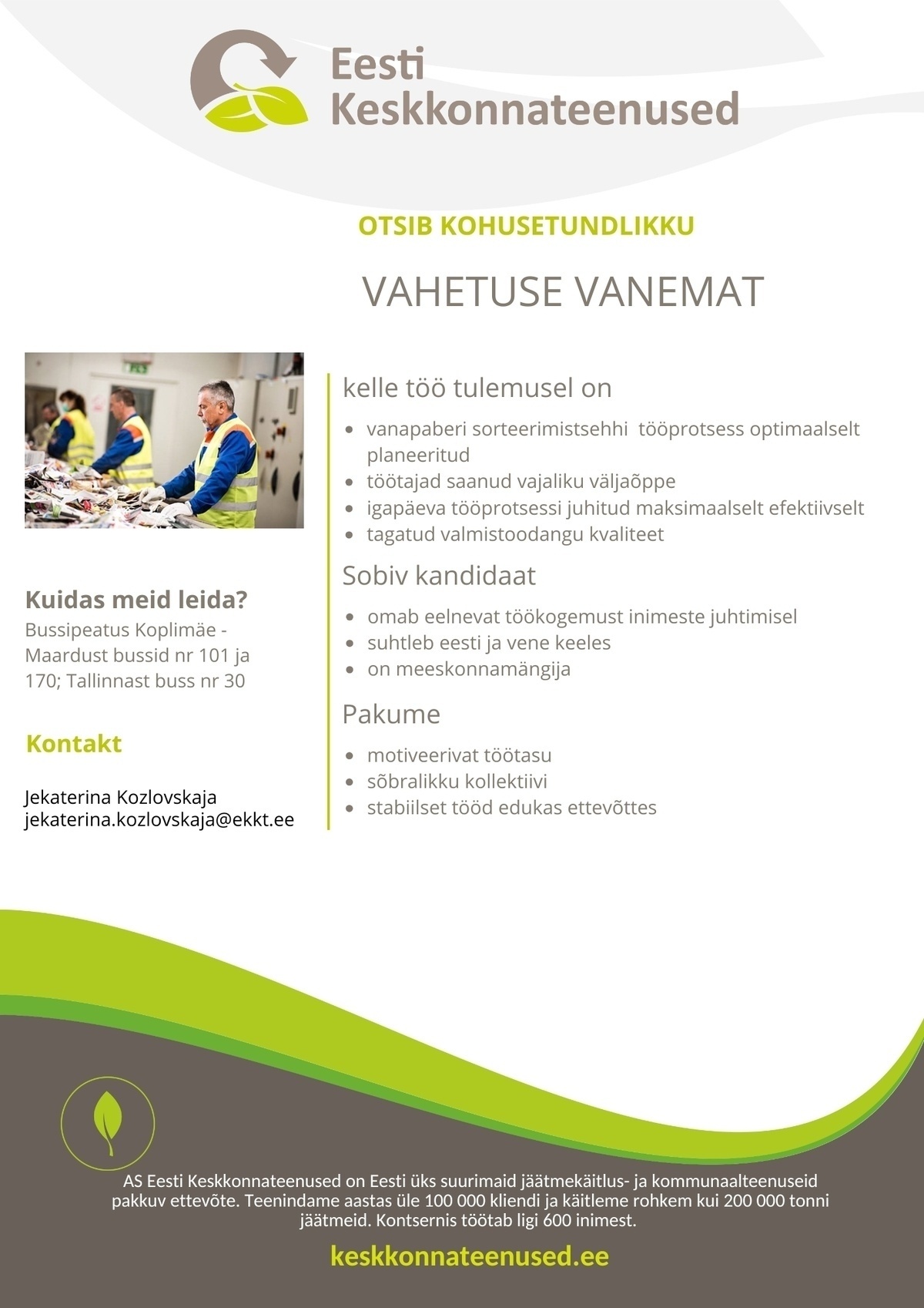 Eesti Keskkonnateenused AS Vahetuse vanem