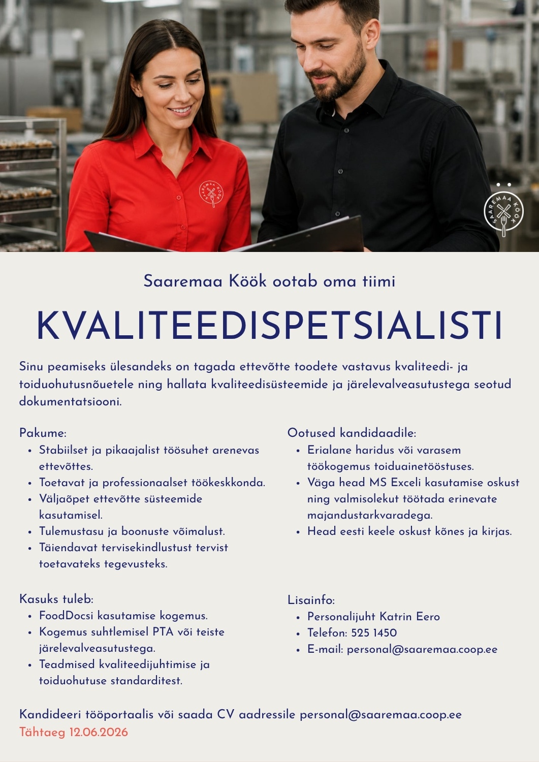 Saaremaa Tarbijate Ühistu Kvaliteedispetsialist (Saaremaa Köök)