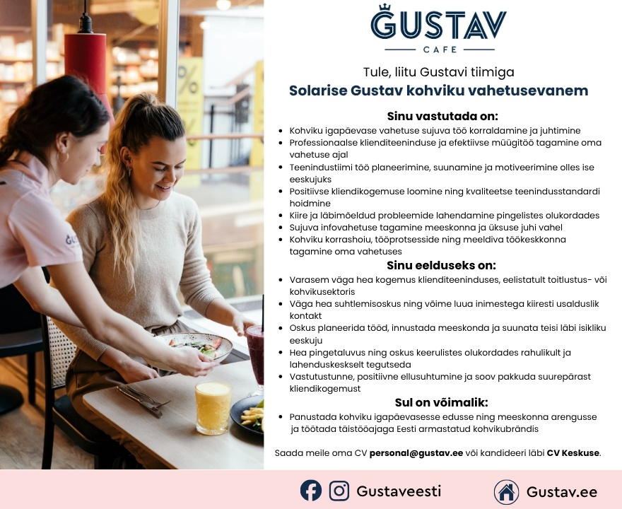 GUSTAV CAFE OÜ Solarise Gustav kohviku vahetusevanem
