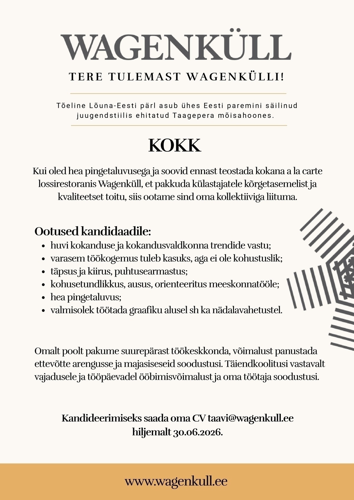 WAGENKÜLL HOTELL OÜ Kokk