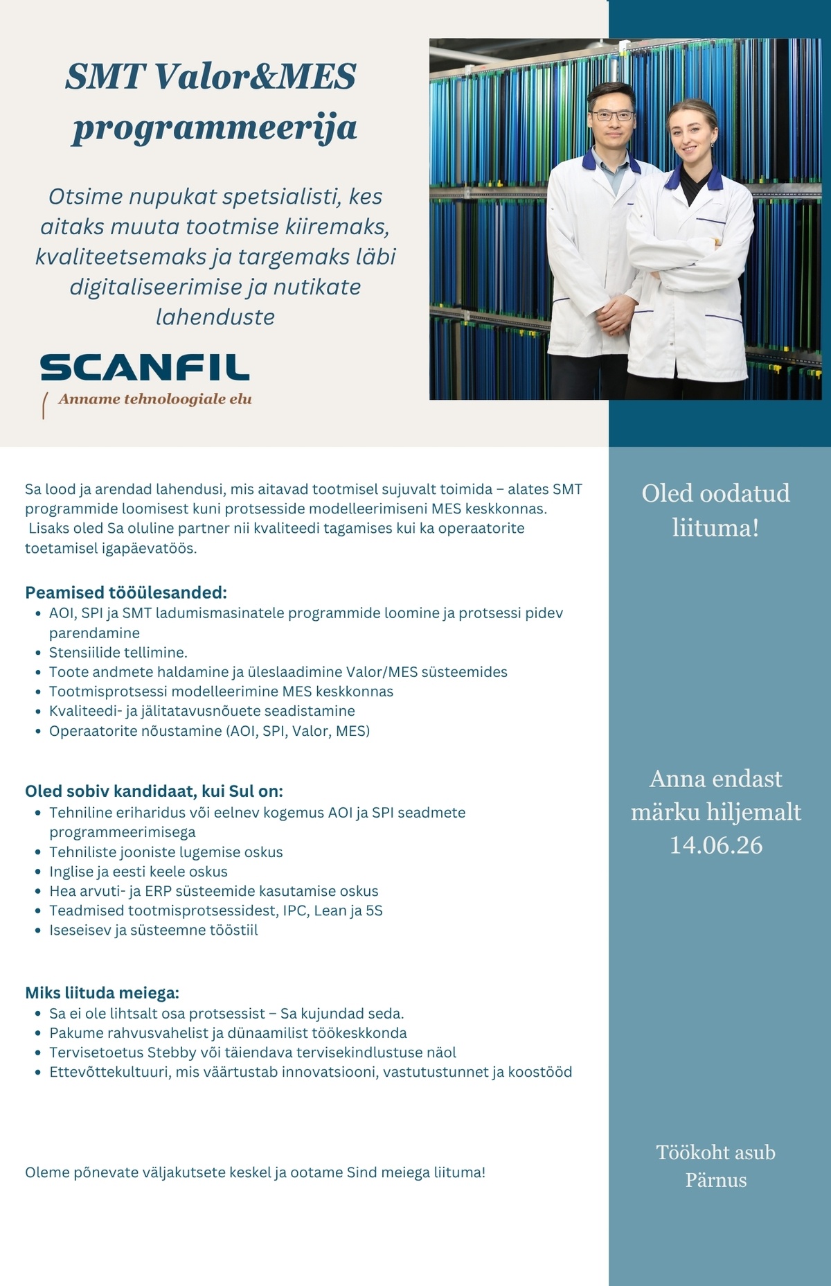 Scanfil OÜ SMT Valor&MES programmeerija