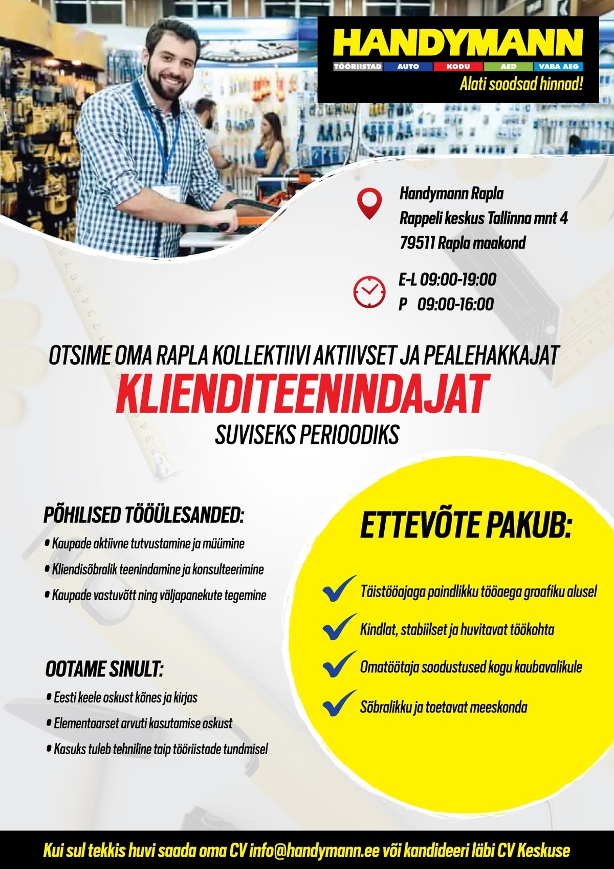 Handymann OÜ Klienditeenindaja Rapla Handymanni (ajutine töökoht)