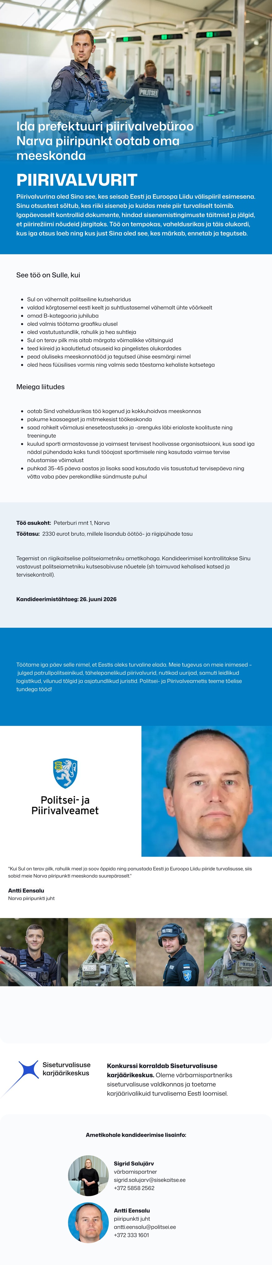 Siseturvalisuse karjäärikeskus Narva piiripunkti piirivalvur