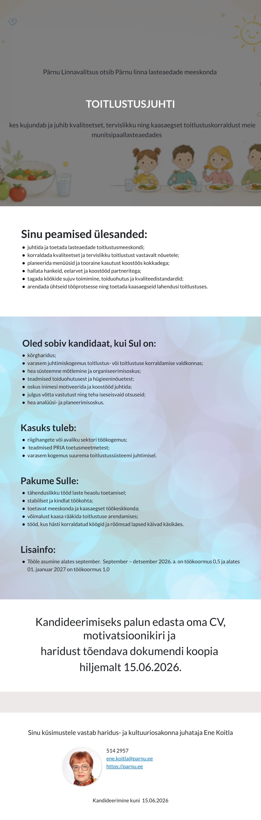 Pärnu Linnavalitsus Toitlustusjuht