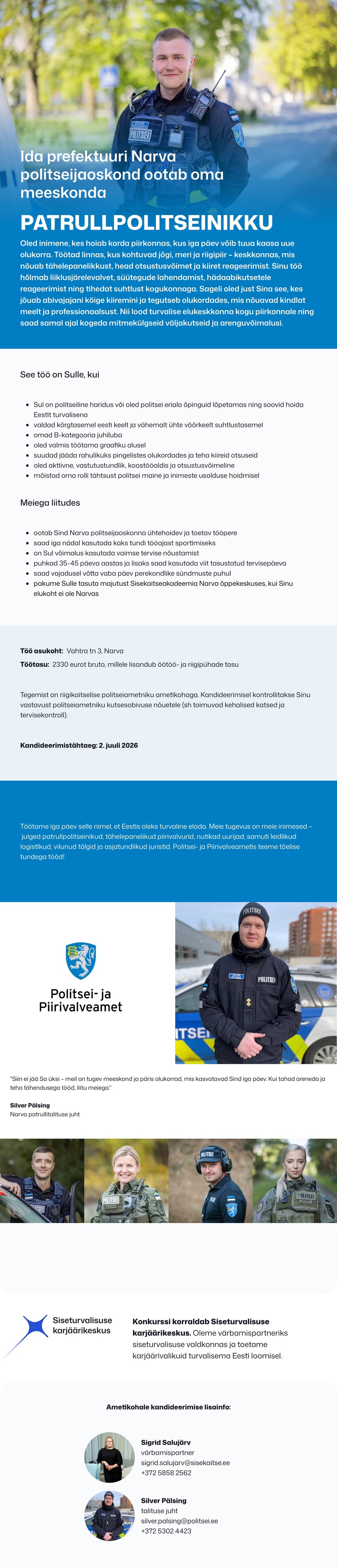 Siseturvalisuse karjäärikeskus Narva patrullpolitseinik