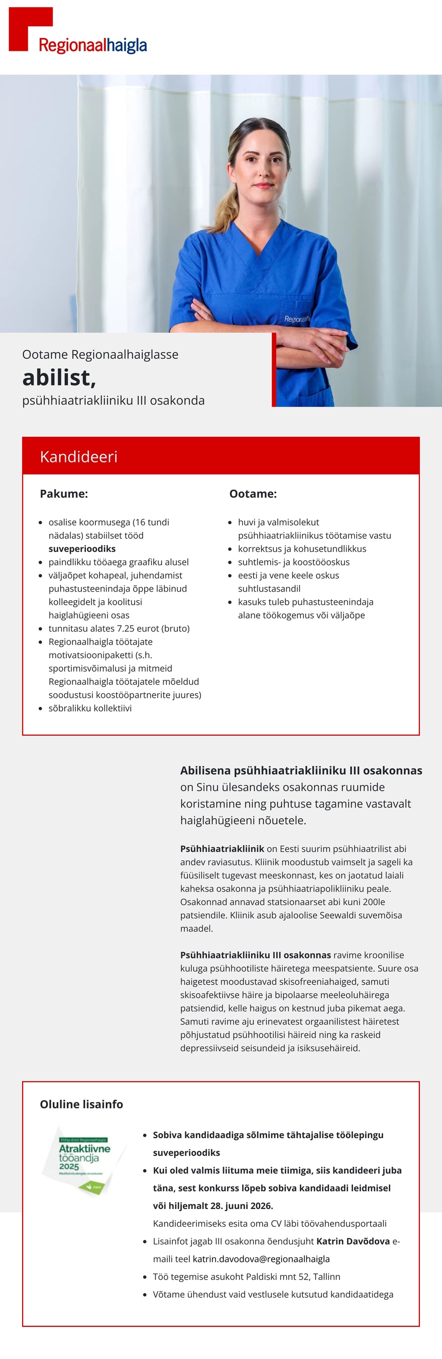 Põhja-Eesti Regionaalhaigla Abiline psühhiaatriakliiniku III osakonda (suvine asenduskoht)
