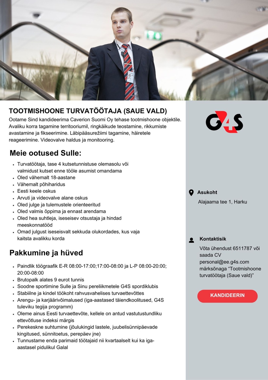 AS G4S Eesti Tootmishoone turvatöötaja (Saue vald)
