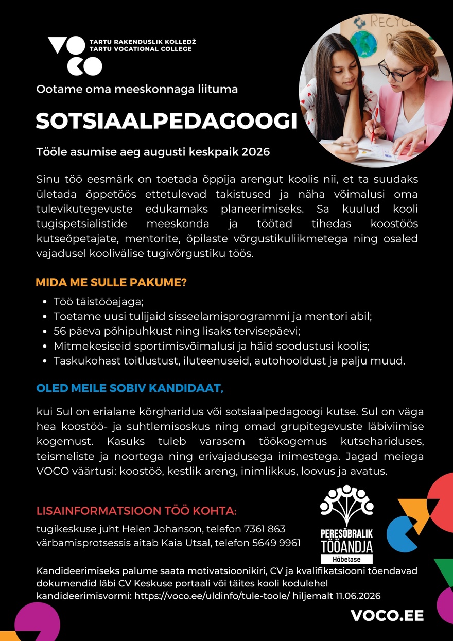 Tartu Rakenduslik Kolledž Sotsiaalpedagoog