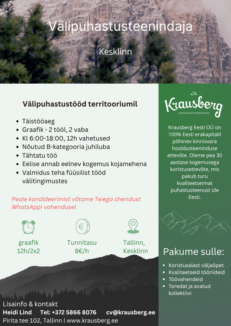 Krausberg Eesti OÜ Välipuhastusteenindaja, Tallinna Kesklinn (tähtajatu)