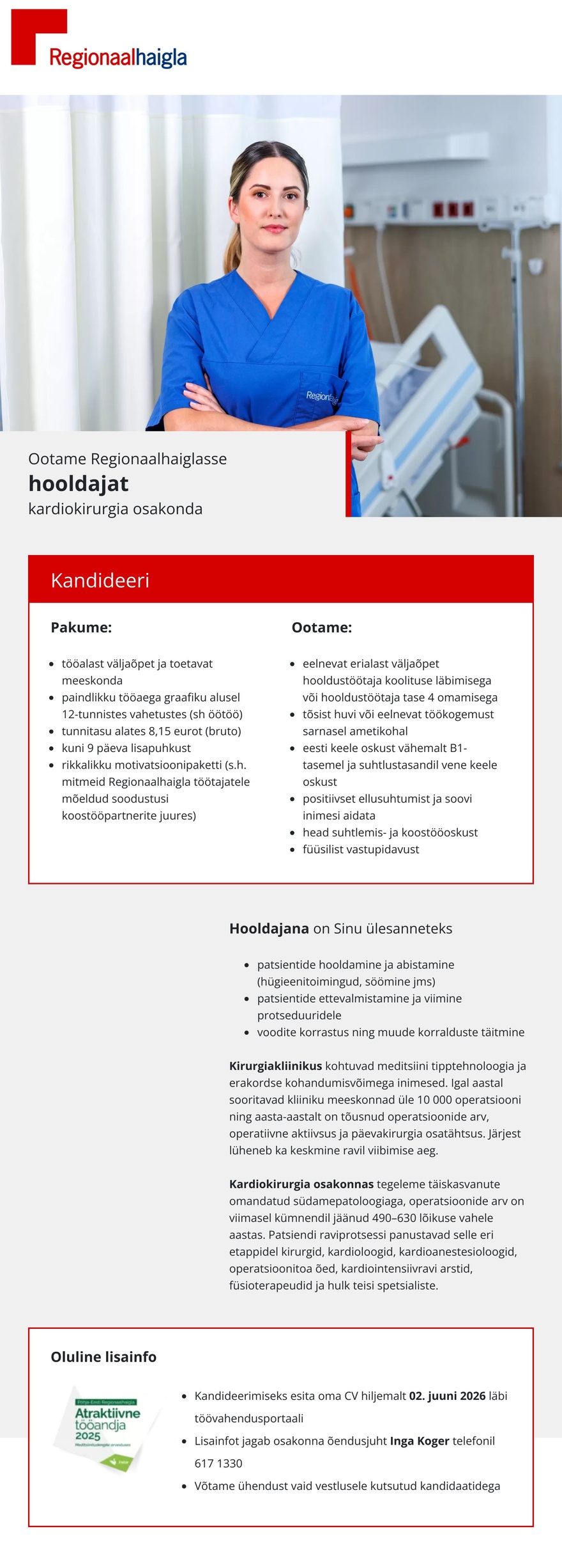 Põhja-Eesti Regionaalhaigla Hooldaja kardiokirurgia osakonda