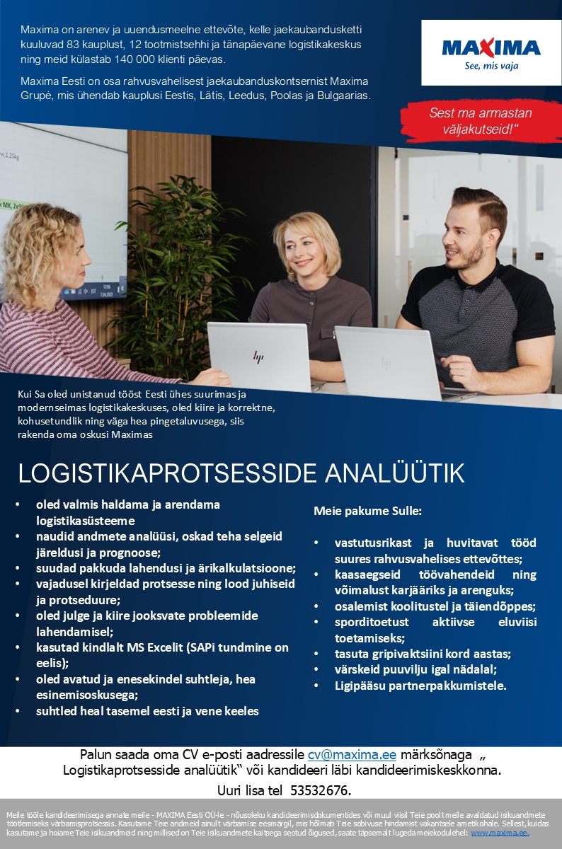Maxima Eesti OÜ Logistikaprotsesside analüütik