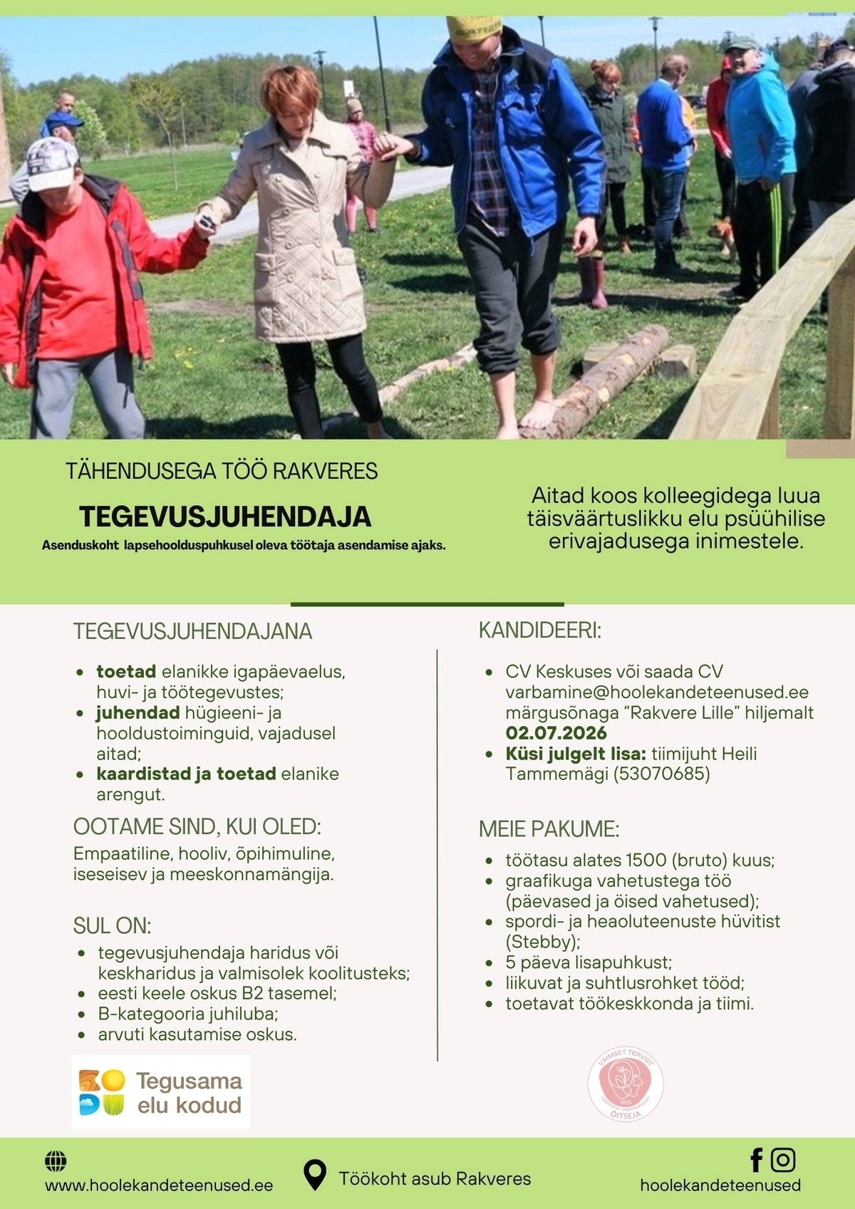 HOOLEKANDETEENUSED AS TÄHENDUSEGA TÖÖ tegevusjuhendajale Rakveres