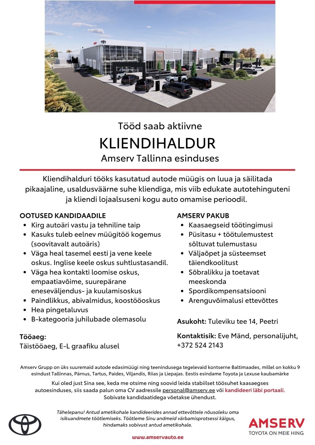 Amserv Auto OÜ Kliendihaldur Amserv Tallinna esinduses
