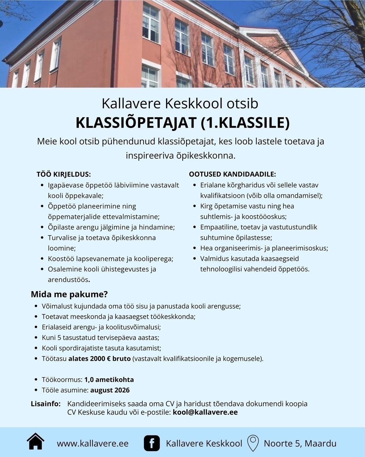 Kallavere Keskkool Klassiõpetaja (1.klass)