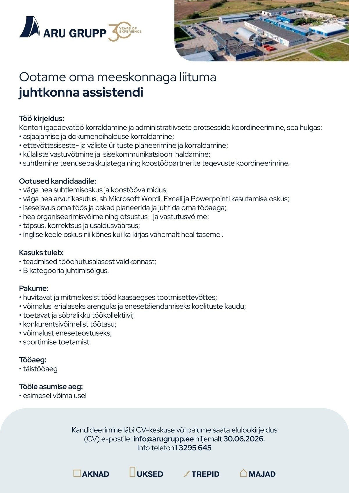Aru Grupp AS Juhtkonna assistent