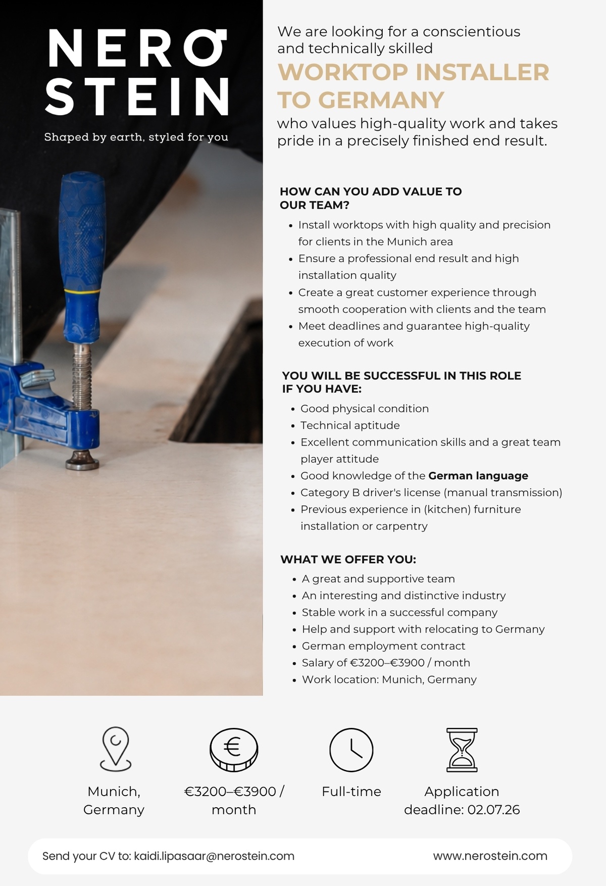 NEROSTEIN OÜ Worktop Installer to Germany
