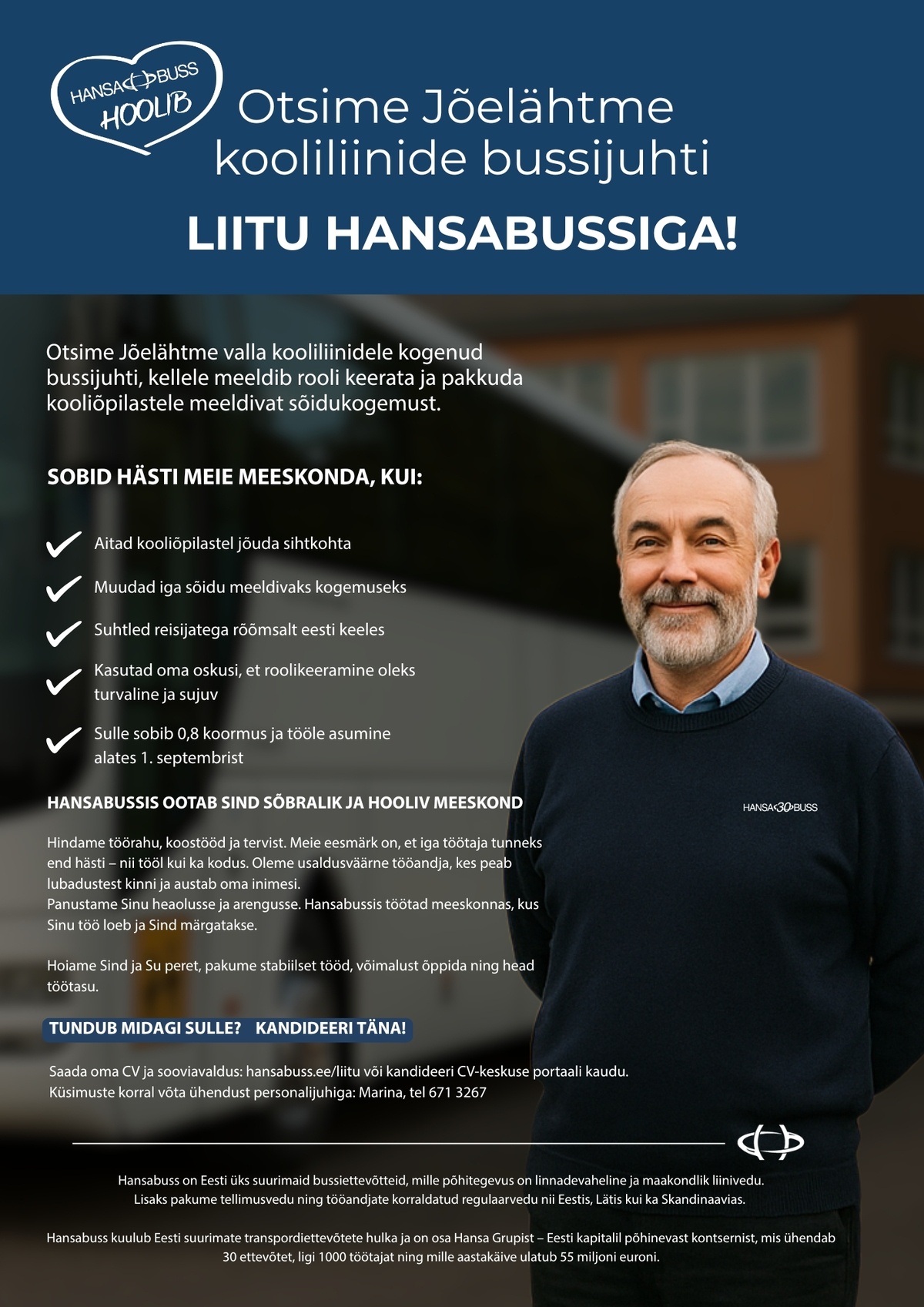 Hansabuss AS Bussijuht Jõelähtme valla kooliliinidele al 1 septembrist