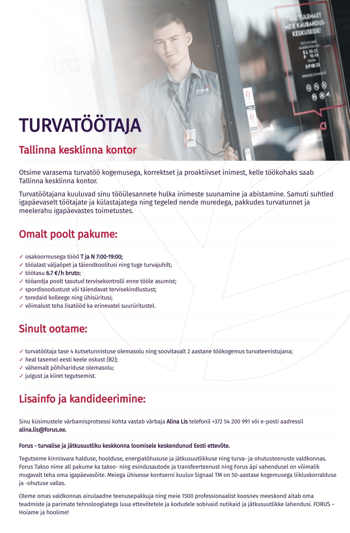 Forus Security AS Turvatöötaja Tallinna kesklinna kontorisse