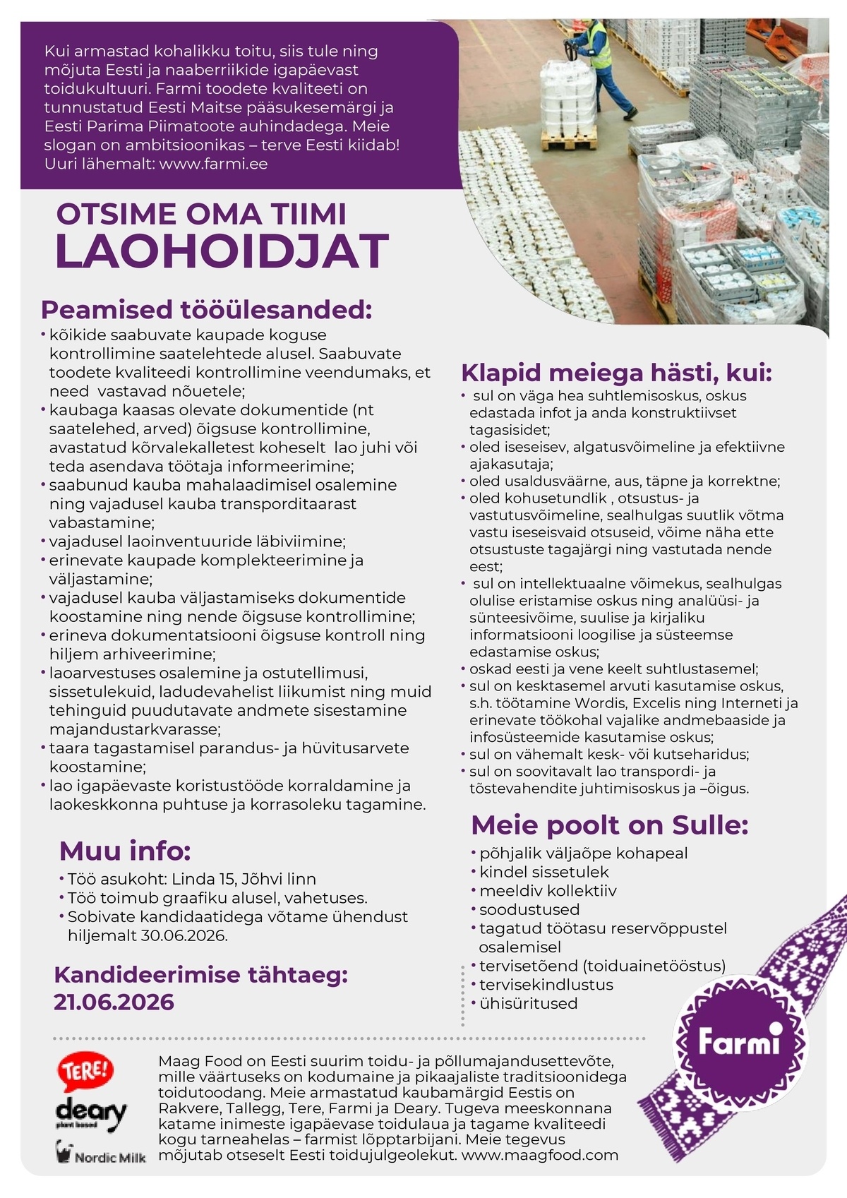 AS Farmi Piimatööstus Laohoidja