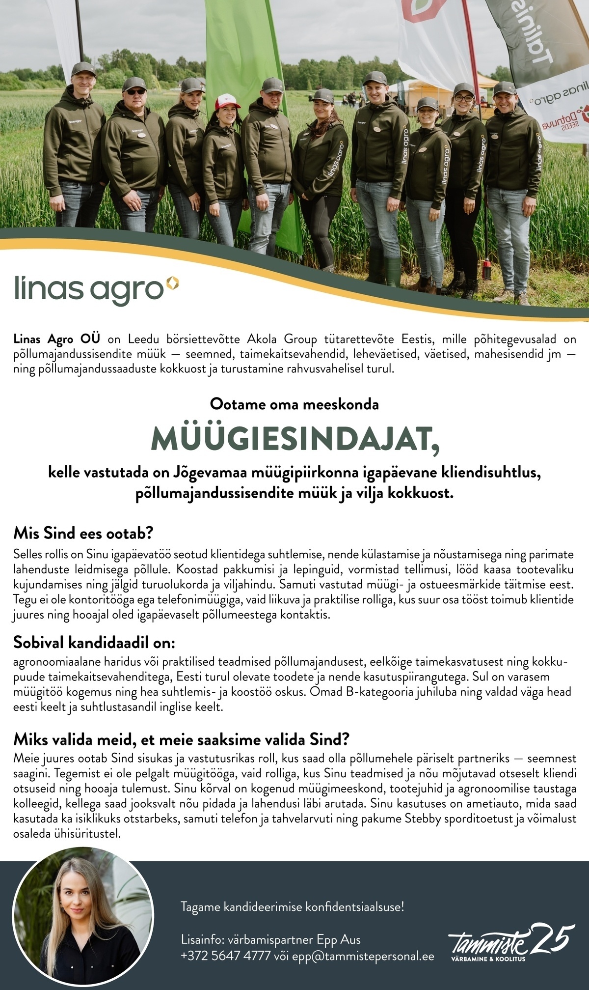 Tammiste Personalibüroo OÜ Müügiesindaja (Linas Agro OÜ)