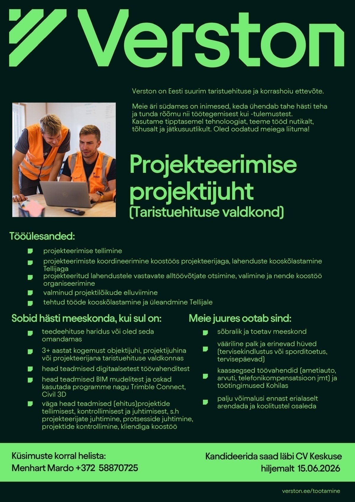 VERSTON EESTI OÜ Projekteerimise projektijuht