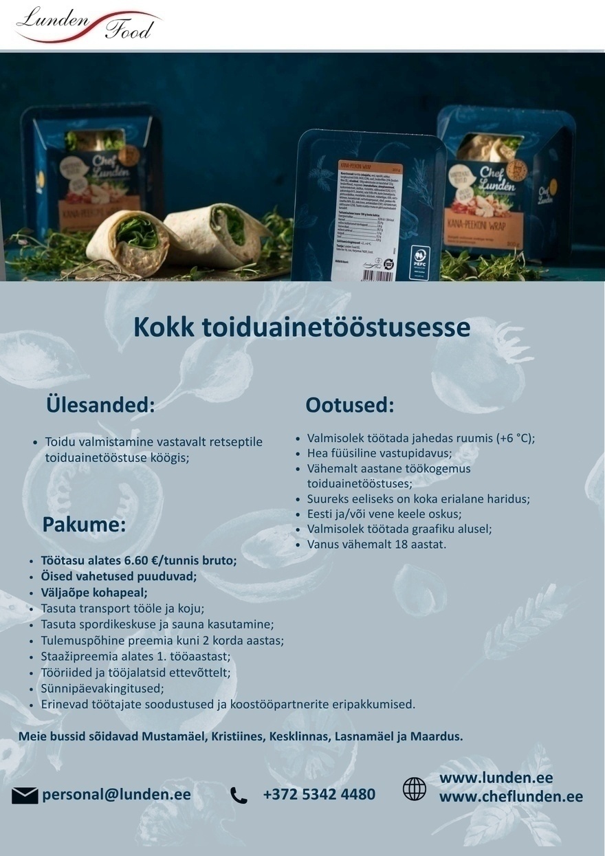 LUNDEN FOOD OÜ Kokk