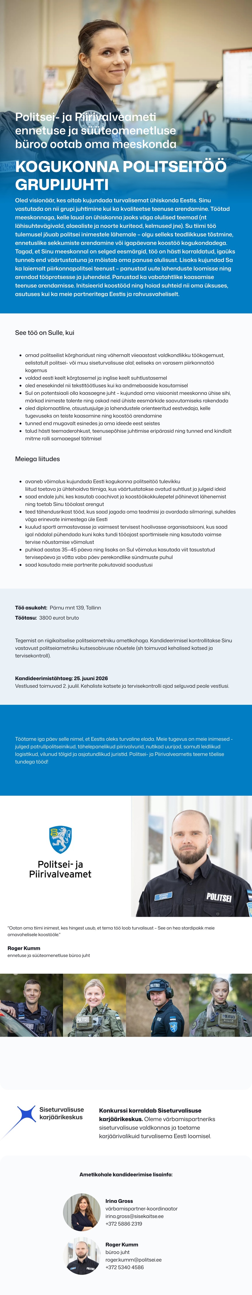 Siseturvalisuse karjäärikeskus Kogukonna politseitöö grupijuht