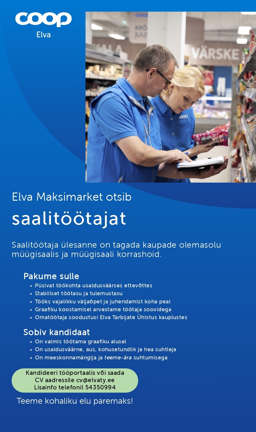 Elva Tarbijate Ühistu Saalitöötaja Elva Maksimarketisse