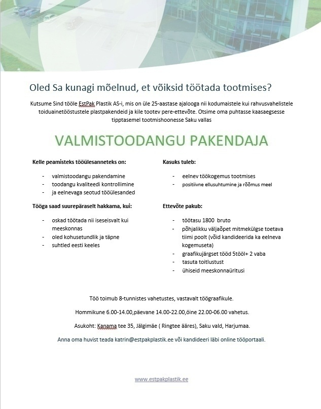 EstPak Plastik AS Valmistoodangu pakendaja