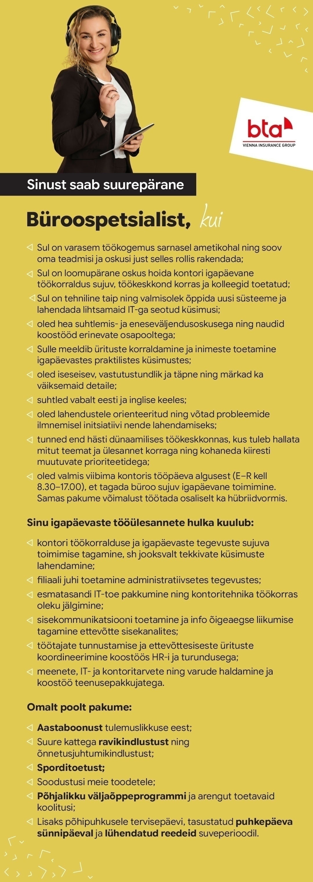 AAS BTA BALTIC INSURANCE COMPANY EESTI FILIAAL Büroospetsialist