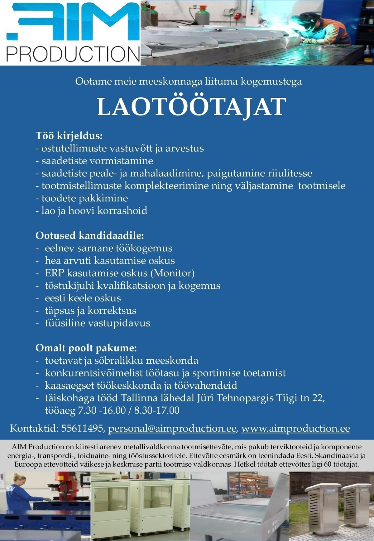 AIM PRODUCTION OÜ LAOTÖÖTAJA